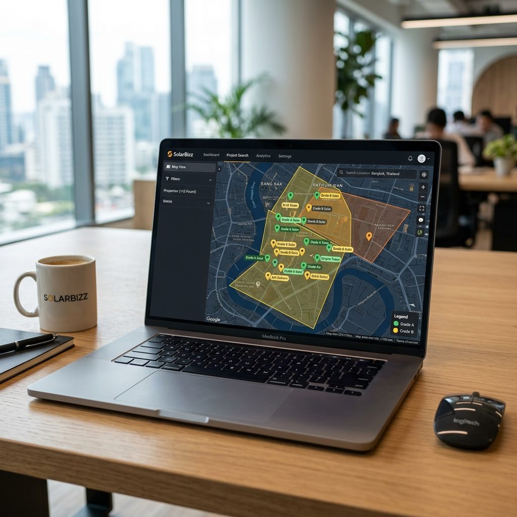 SolarBizz app — แผนที่และหมุดเกรดโซลาร์